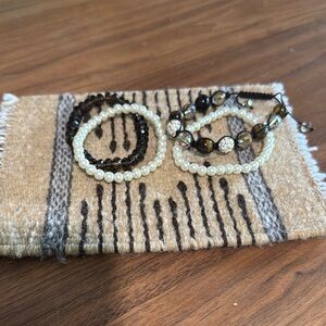 Black and White Beaded Stretch Bracelets